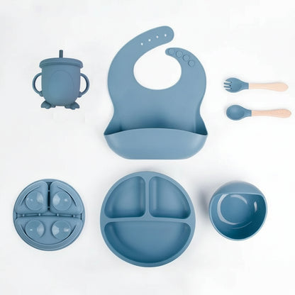 Complete Silicone Self-Feeding Baby Meal Set - Plate, Bowl, Cup, Bib & Cutlery