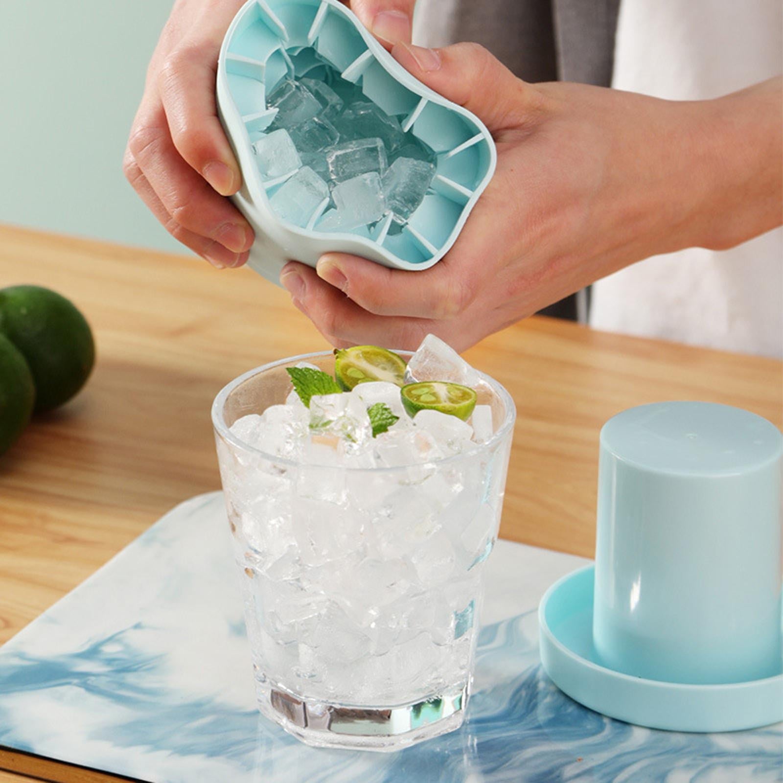 Space-Saving Circular Ice Cube Maker: Quick-Freeze Silicone Bucket Mold, Blue