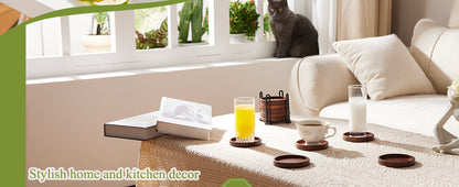 Premium Natural Wood Drink Coasters Set with Holder for Modern Home Decor