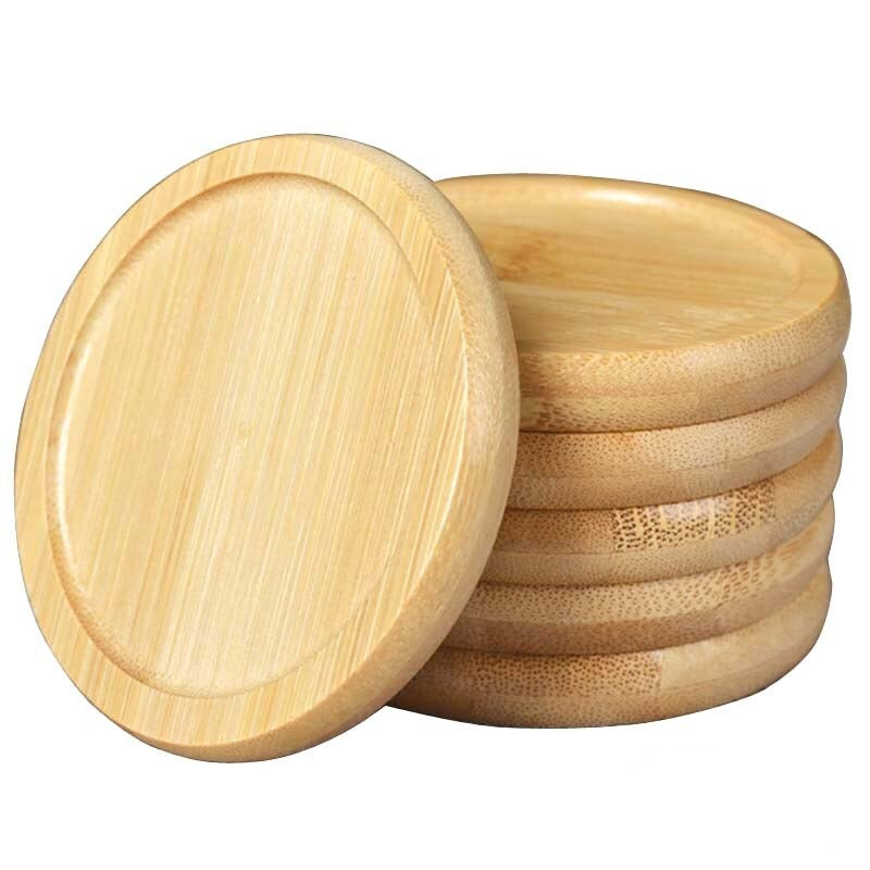 6-Pack Round Bamboo Wood Coasters for Drinks, Tea Cups, Planter Trays