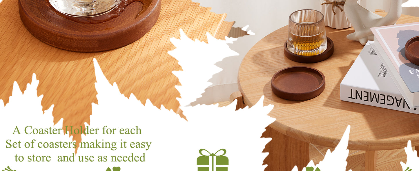 Premium Natural Wood Drink Coasters Set with Holder for Modern Home Decor