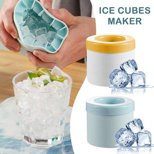 Space-Saving Circular Ice Cube Maker: Quick-Freeze Silicone Bucket Mold, Blue