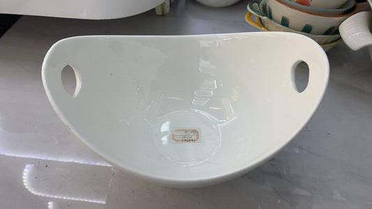 Elegant White Ceramic Oval Dish with Dual Handles