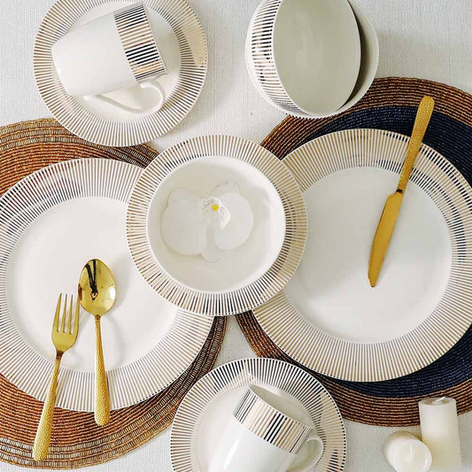 Angelika 16-Piece New Bone China Golden Decal Dinner Set-Serve 4